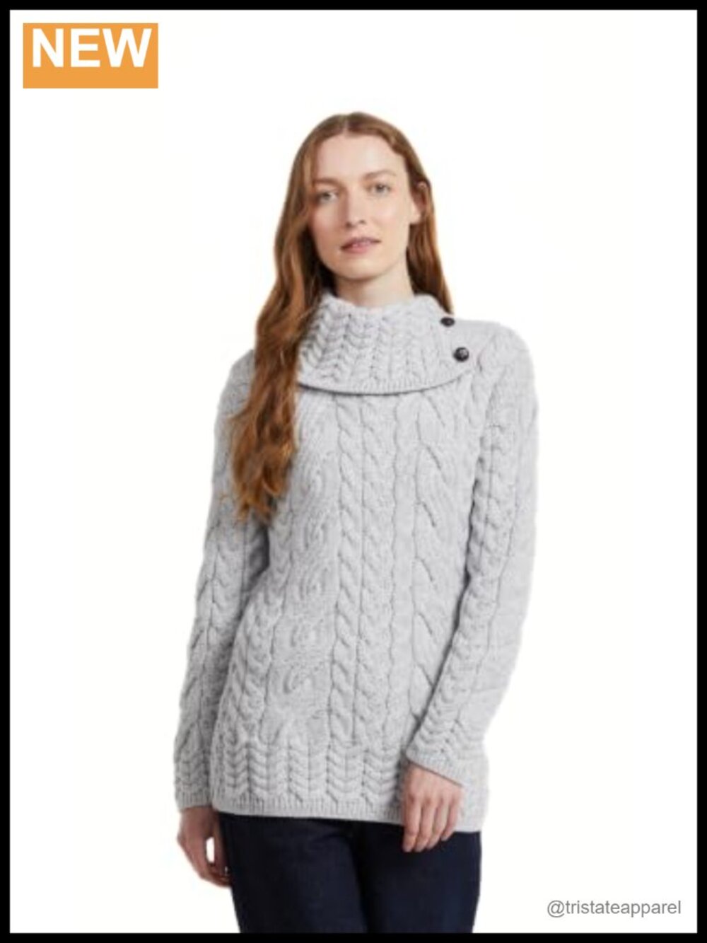 Supersoft Merino Wool Irish Cable Knit Sweater, Button Collar